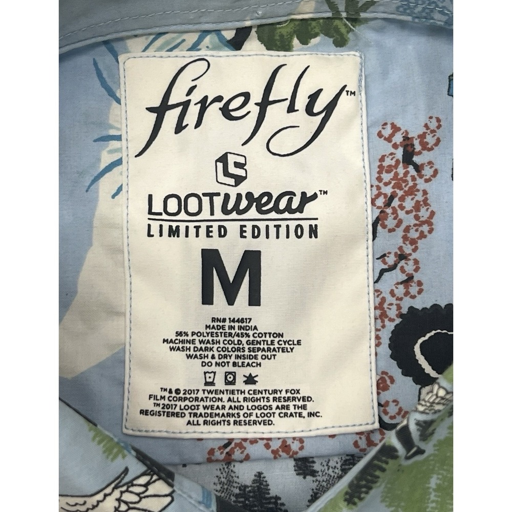 Firefly Lootwear Shirt Mens Medium Japanese Hawaiian Dinosaurs Pagoda Nature - Picture 11 of 11